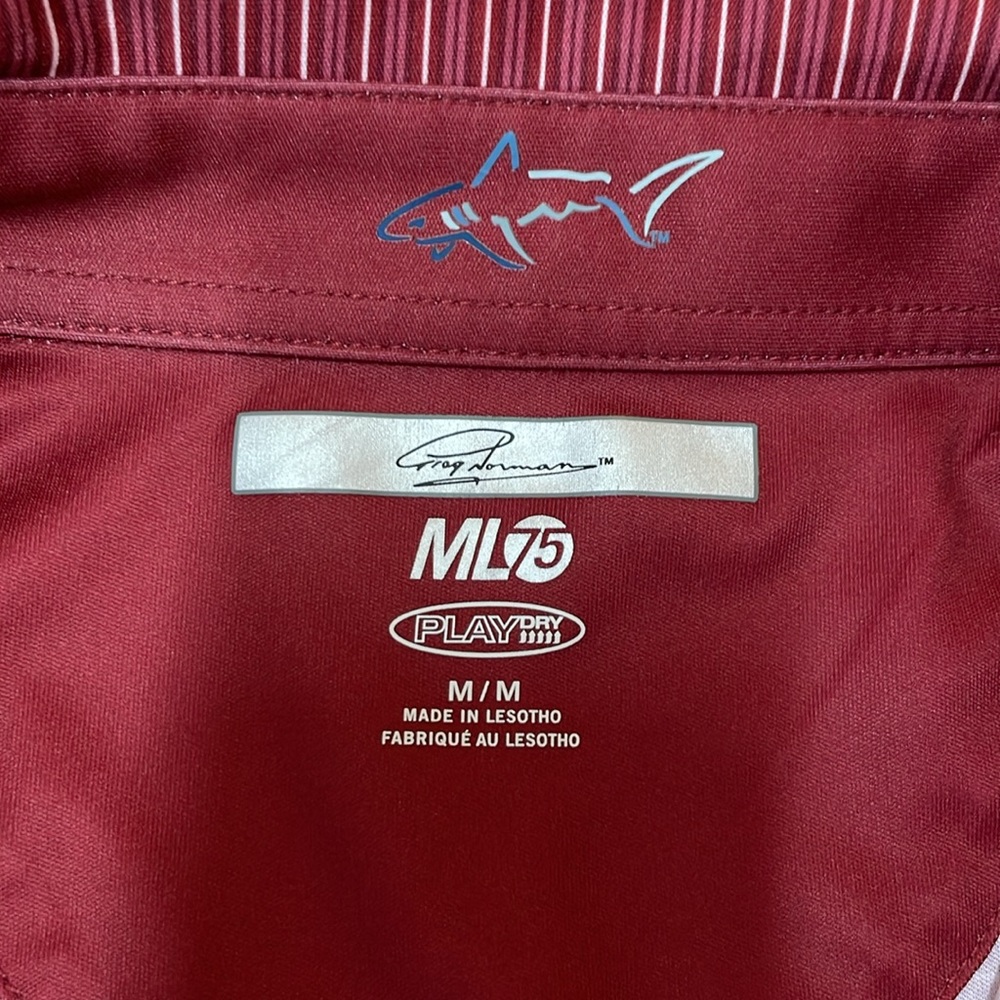 Greg Norman ML75 Dry Fit “Play Dry” Maroon Pink White Striped Golf Polo Shirt - Picture 2 of 5